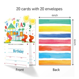 ANYEMW Playground Birthday Invitation Cards with Envelopes Pack of 20 (4"x6"), Party Invitations for Boys, Girls, Kids, Teens, ‘Run Slide Climb And Play’ Park Party Favors Decor and Supplies.(29)