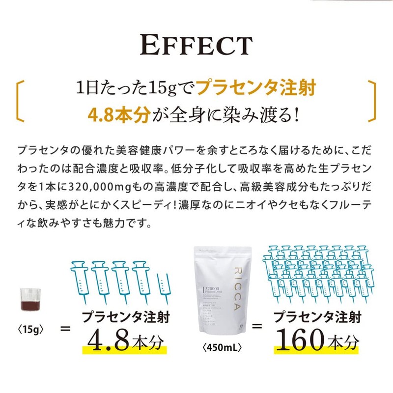 RICCA 320000 プラセンタドリンク スマートパック 30包 (15g×30) 高濃度プラセンタエキス/植物酵素 配合 (生プラセンタ/コラーゲン/ヒアルロン酸)