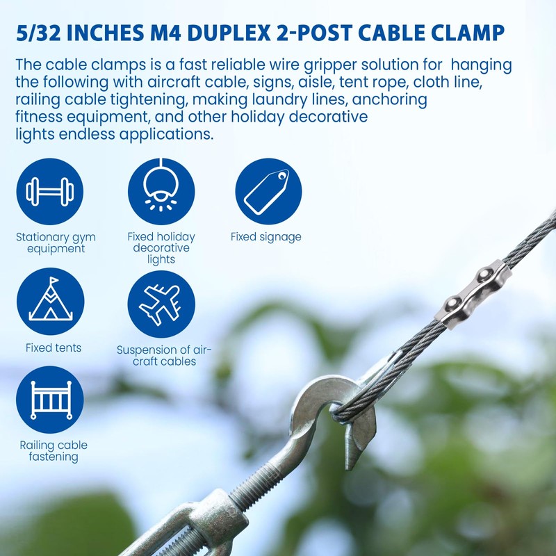 20Pcs M4 304 Stainless Steel Duplex Wire Rope Clips, Duplex
