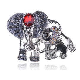 Feinuhan Lovely Mother Baby Family Ruby Clear Crystal Rhinestone Elephant Custom Ring