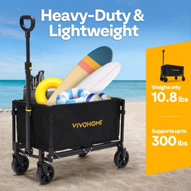 VIVOHOME Collapsible Wagon Cart Lightweight Portable Folding Utility Wagons with All-Terrain Wheels for Grocery Sports Garden Shopping Camping