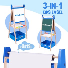 Joyooss Art Easel for Kids Easel for Toddlers, Kids Art Easel Magnetic Whiteboard & Chalkboard Adjustable Standing Wooden, Art Easel for Kids Age 4-8 9-12 Easel Kids Easels for Toddler Art Easel