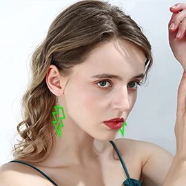 Vavhoo Punk 80s 90s Neon Earrings for Women Lightning Bolt Jewelry Retro Neon Earring Dangle Costume 80's Party Accessories, Acrylic, No Gemstone