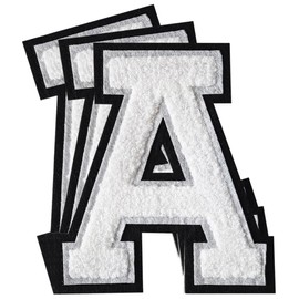 3Pcs Chenille Letter Patches Iron on Patches Varsity Letter Patches Chenille Embroidered Patch Sew On Patches for Clothing Hat Bags Jackets Shirt (White, A)