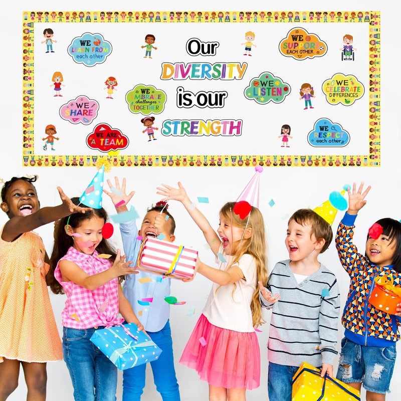 Diversity Bulletin Board Decoration Set Diverse Students Borders Cutouts for