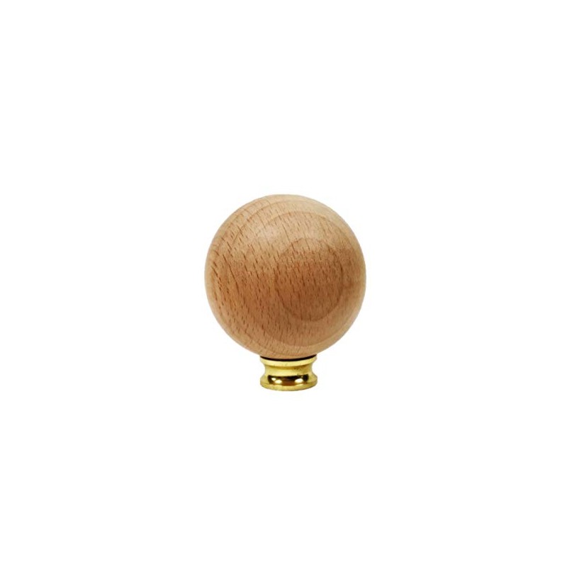 Lamp Finial-Beech Wood Ball-W/Dual Thread Base-Large (Polished Brass)