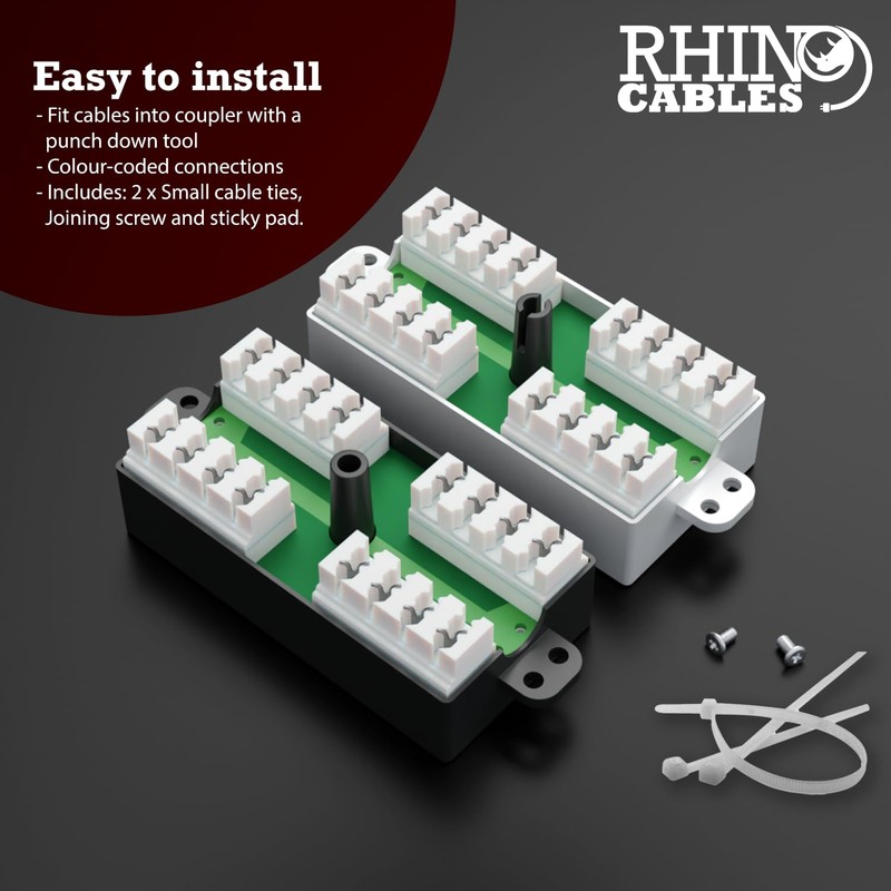 rhinocables RJ45 Cat 5 Gigabit Inline Punchdown Krone Coupler Joiner