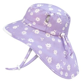 Jan & Jul Grow-with-Me Adjustable Wide Brim Baby Girl Sun-Hat for Toddler (M: 6-24 Months, Purple Daisy)