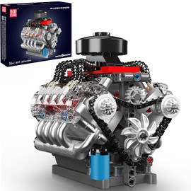 Mould King 10171 V8 Engine Model Kit, Mini V8 Engine Kits That Runs, Build Your Own Car Model Engine with Motor, Collectible Building Blocks for Adults, DIY STEM Construction Toys for Display