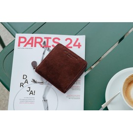 HOLZRICHTER Berlin Mini Women's Suede Leather Purse (No 8-2), Vintage, 10.5 x 10.5 x 2 cm, Compact Wallet with 4 Card Slots and Coin Compartment, Handy Purse, Coffee brown, S, Classic