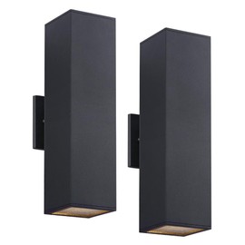 Cerdeco 2 Pack Aluminum Modern Outdoor Wall Light, 15" Exterior Up Down Light Fixtures,Black Front Door Wall Lighting with E26 Sockets [ETL Listed]