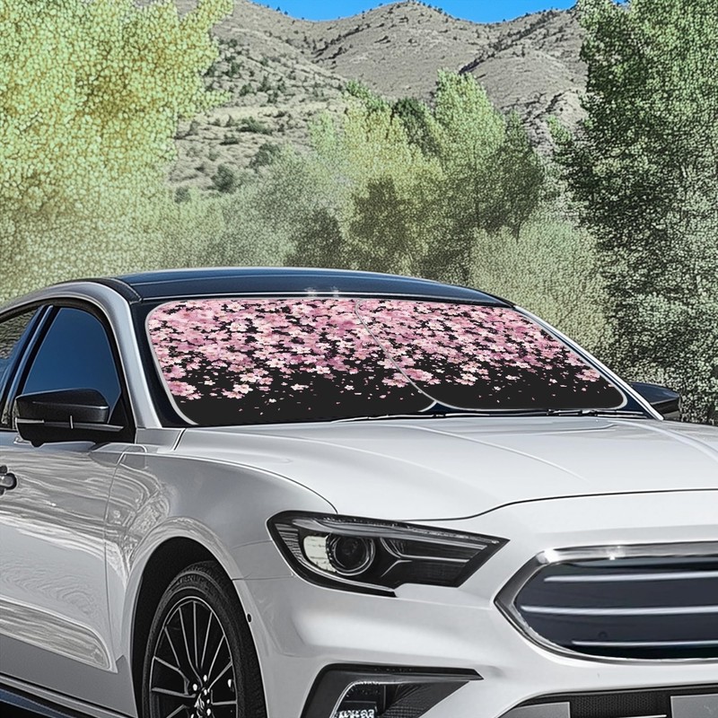 Quelytytrip Pink Cherry Blossom Car Sun Shade for Women,2PCs Front
