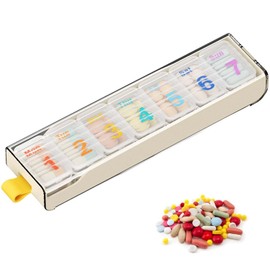 Weekly Pill Box 7 Day, Tablet Organiser for Travel– 7 Individual Compartments, BPA-Free Material, Suitable for Vitamins, Fish Oil (Beige)