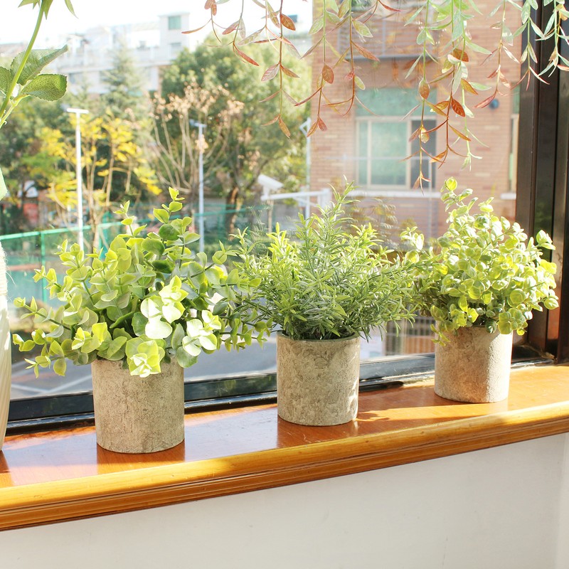 3pcs Potted Artificial Plant Fake Green Grass Leaves Artificial Simulation
