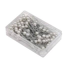 100PCS (1 Box) White Round Pearl Headed Pins Straight Head Pins Dressmaking Dressmaker Pins Corsage Florists Sewing Pin for Wedding Flowers Buttonholes Corsages Bridal Floral Craft