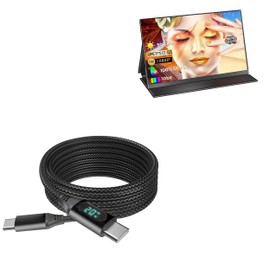 BoxWave Cable Compatible with UPERFECT QLED Portable Monitor N156N01 (15.6 in) - PowerDisplay PD Cable (6ft) - USB-C to USB-C (100W), LED Wattage Info Extra Long Braided Nylon - Jet Black