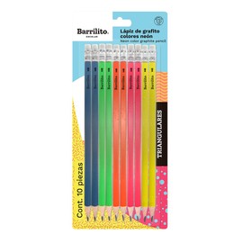 Barrilito 8057LG Lápiz Triangular de Grafito Colores Neón, 10 Piezas