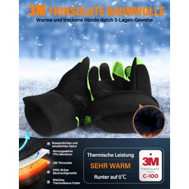 Winter Cycling Gloves Men Women Ski Gloves Waterproof Touch Screen Non-Slip Full Finger Gloves for Running, Driving, Cycling