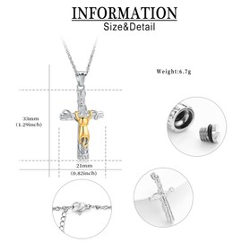 QGJNSGC Urn Necklace for Ashes Cross Cremation Jewelry Cat Stainless Steel Memorial Keepsake Urn Ash Pendant for Men Women, Stainless Steel, No Gemstone, Gold