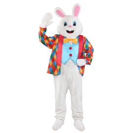 Opemon Easter Bunny Mascot Costume Adult Deluxe Fancy Costume Jumpsuit Men Women Rabbit Bunny Head Outfit for Holiday Celebration Party 2XL/3XL