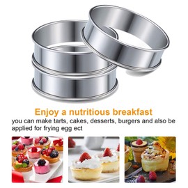 Yantan 8 Pcs 4.1 Inch Muffin Tart Rings Double Tart Ring Stainless Steel Round Ring Mold Cooking