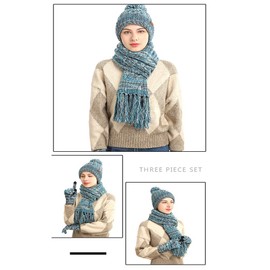 3PCS Winter Warm Hat Scarf Gloves Set for Women Men Knit Fleece Touchscreen Gloves Beanie Hat Ski Cap