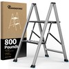 2 Step Aluminum Ladder, 800 lbs Capacity, Folding Step Stool