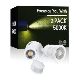 LEONLITE 25W LED Security Light Adjustable, Motion Sensor Flood Lights Outdoor, 30°-80° Beam Angle, Dual-Head Security Light, Wet Location, 5000K Daylight, ETL Listed, White, Pack of 2