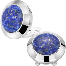 TAIGRAMA Button Covers Cufflinks for Dress Shirts and Tux Shirts, Mens Cufflinks on Birthday Wedding Bussiness., Metal, no gemstone, lapis lazuli, 150092