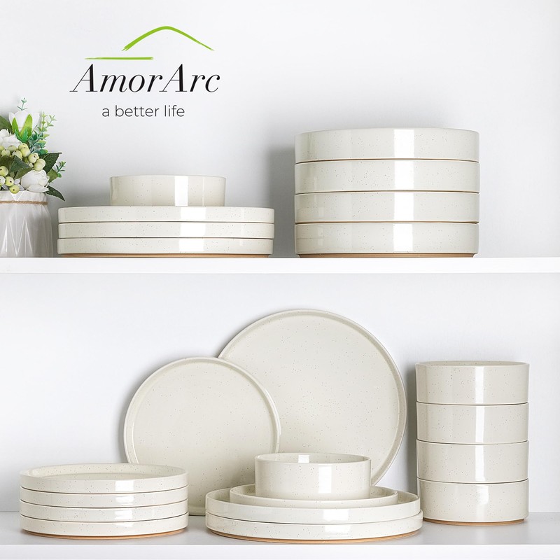 AmorArc Ceramic Dinnerware Set for 4 | Speckled Stoneware Plates
