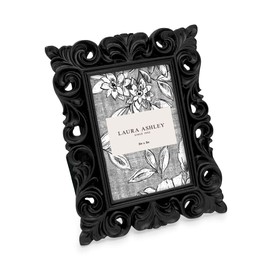 Laura Ashley 2x3 Black Vintage Inspired Resin Scroll Design Picture Frame with Thin Border, Horizontal & Vertical for Tabletop and Wall Display, Home Décor (2x3, Black)