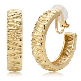 Eahoopfm Clip on Earrings Women, 14K Gold Small Gold Hoop Earrings, Hypoallergenic Non Pierced Hoop Croissant Earring for Women