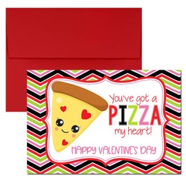 You've Got a PIZZA My Heart Valentine Pun Themed Single (1) All Occasion Blank Valentine's Day Card To Send To Friends & Family, 4"x 6" (when folded) Fill In Greeting Note Card by AmandaCreation