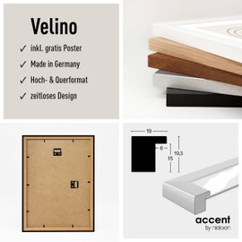 accent by nielsen Black Wooden Photo Frame 21 x 29.7 cm (A4) Document Frame for Hanging Portrait & Landscape Format Real Glass Velino