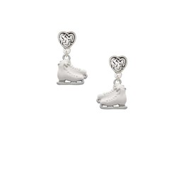 Delight Jewelry Silvertone White Ice Skates - Silvertone Celtic Knot Heart Post Earrings