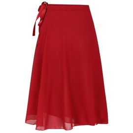Deesorxin Ballet Skirt for Women Long Wrap Skirt Sheer Dance Costumes with Adjustable Waist tie for Adult Ladies Big Girls Red