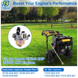 FitBest GX270 Carburetor with Air Filter Tune-Up Kits for Honda GX240 8HP GX270 9HP 177F Engine 16100-ZE2-W71 1616100-ZH9-820 Lawnmower Water Pumper Pressure Washer