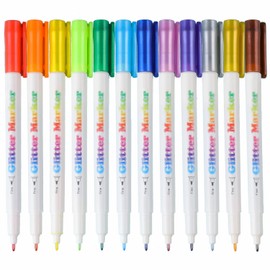 Sunshilor Glitter Markers Highlighter Pens Fine Point Fluorescent Color for Journaling Coloring Drawing Lettering Scrapbook Crafts