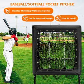 9 Hole Pitching Net with Strike Zone, Baseball/Softball Training Net Best Hitting Target Portable Easy Set Up and Height Adjustable for Indoor/Outdoor Use, Black