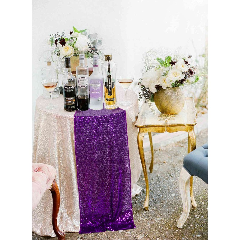 ShinyBeauty 12" x 108" Sequined Table Runner - Purple