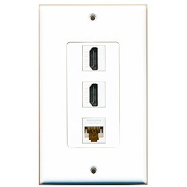 RiteAV 2 x HDMI and 1 x Cat6 Ethernet Port Wall Plate Oversized Jumbo MIDI White