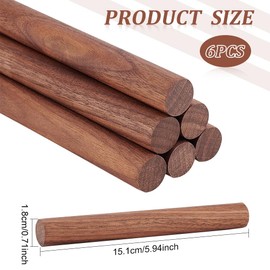 BENECREAT 6 Pieces 15cm x 18mm Walnut Dowel Rod Rods, Unfinished Round Wood Craft Sticks for Crafts or DIY Braiding Rugs