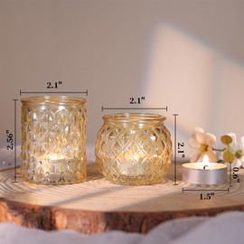 DARJEN 12Pcs Gold Votive Candle Holders with 12Pcs Tea Lights Candles- Glass Candle Holder for Table Centerpiece, Tea Lights Candle Holders for Wedding Shower, Home & Party Decor