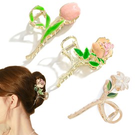 Ezppuu124 Women's Gold Hair Clips Large 11 cm Metal Flowers Hair Clips for Thin and Thick Hair