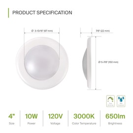 ASD 12 Pack LED Disk Lights 4 Inch, 10W 3000K Warm White 650LM, Dimmable Flush Mount Ceiling Light Fixture, Low Profile Surface Mount Disc Lights, Junction Box/Recessed Can Install, ETL Energy Star