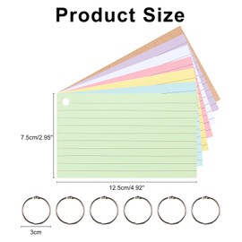 300 Revision Cards, 6 Packs Index Cards with Binder Rings, Multi-Color Kraft Record Cards for Note-Taking, Language Learning, 12.5 * 7.5cm
