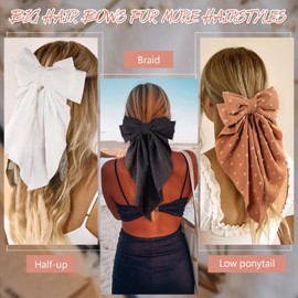 4 PCS Hair Bows for Women, Big Hair Clips in Neutral Color Swiss Dot Hair Barrettes Clips with Long Tail Hair Accessories for Long Hair, Curly, Wavy, Fine, Thick - Gift (Black, white, khaki, cream)