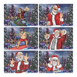Christmas Placemats Set of 6 for Christmas Dining Table Santa Claus Christmas Xmas Placemats 12x18 Inch Washable Table Mats for Christmas Party Decoration
