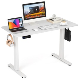 Tangkula 48" x 24" Electric Standing Desk, Sit Stand Home Office Desk with 3 Memory Height Settings, Height Adjustable Computer Desk with 2 Hanging Hooks & Cable Management