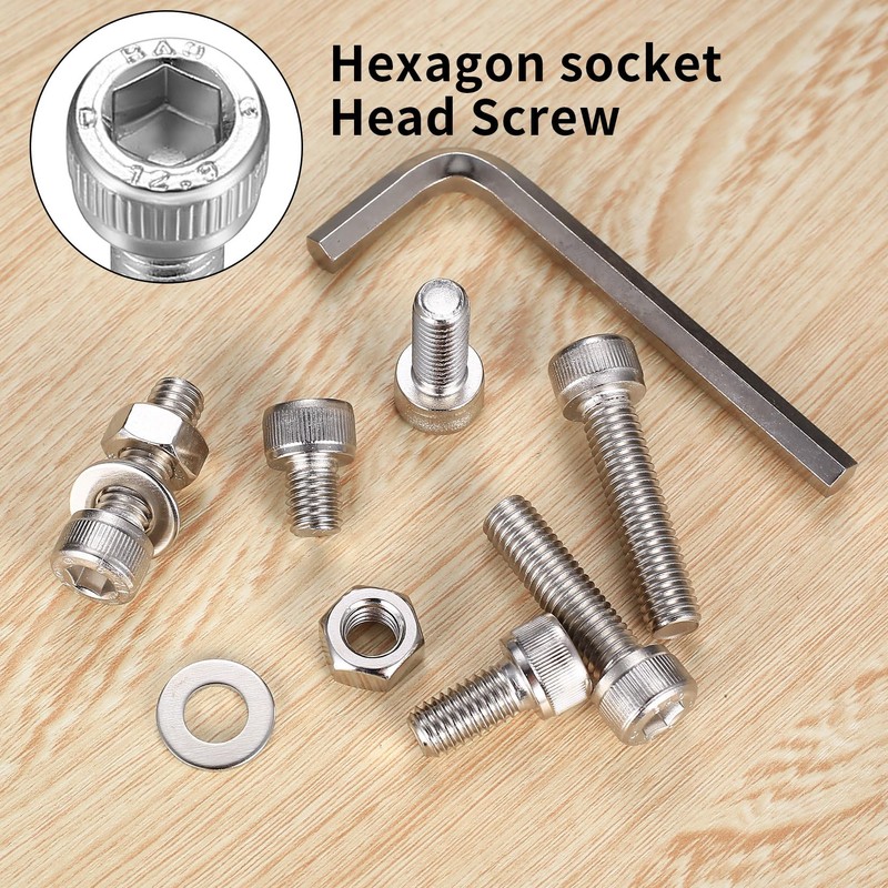 M8 Screws Set, Cylinder Screws Nuts Set, Hexagonal Screws with